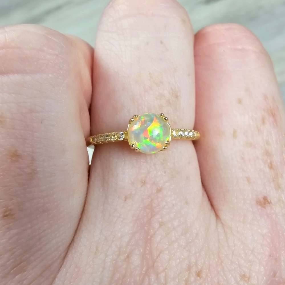 Dainty Bohemian Opal Halo Ring - Picture 6 of 8